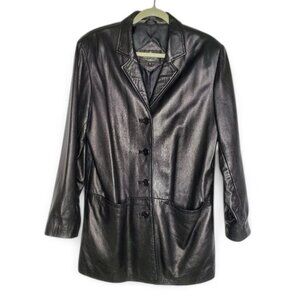 Vintage South Land Soft Black Leather Long Coat Men Retro 70s Four Button M